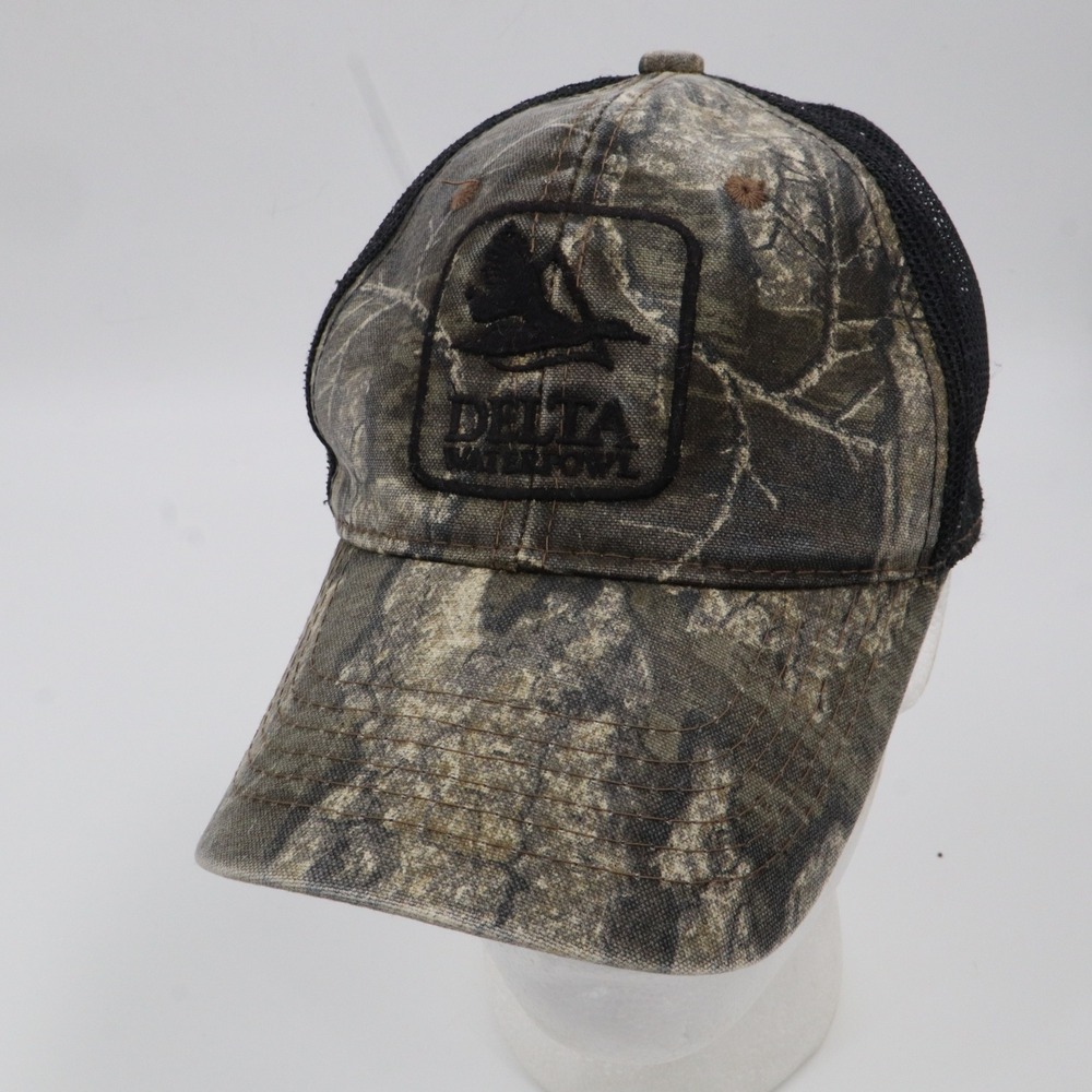Delta Waterfowl Trucker Hat Mens OSFM Camo Black Mesh Snapback Hunting Cap
